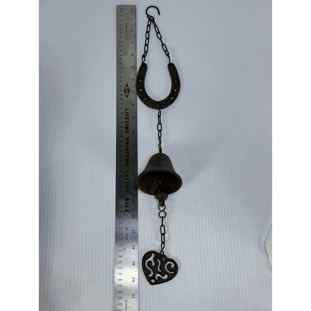 Cast Iron Horseshoe Bell Heart Western Wind‎ Chime Rustic Farmhouse Decor 20